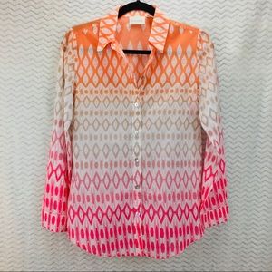 Chico’s semi sheer pink yellow cream shirt